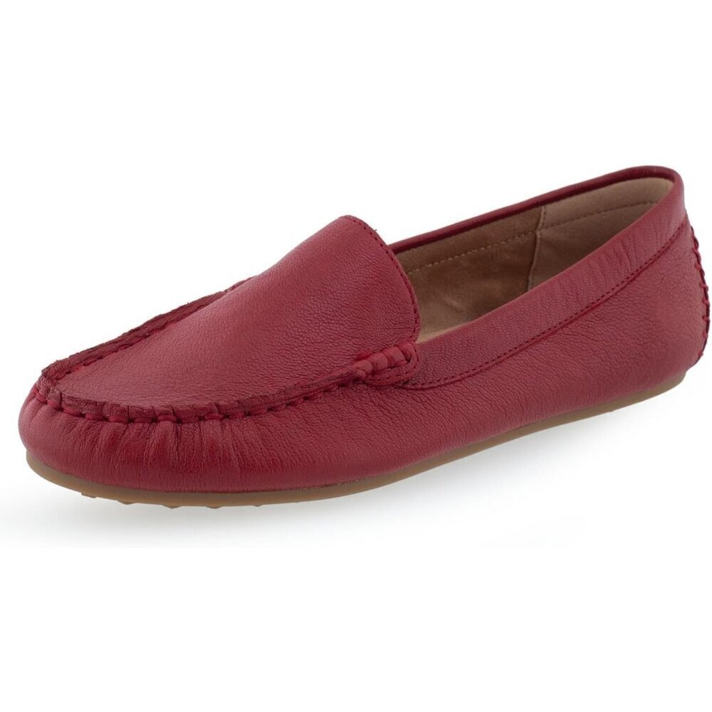 Aerosoles Womens Red Leather Closed Rounded Toe Over Drive Flats Loafer